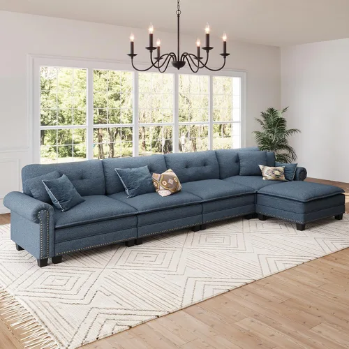 Vista 19 de Sofá modular de gran tamaño de 116 pulgadas en forma de L Azul polvoriento