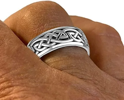 Vista 2 de And Gems - Anillo giratorio de plata de ley 925 con nudo celta irlandés para hombre, Plata de ley 925, plata