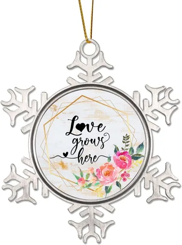 Vista 23 de Corona de flores florales Life is Sweet Adorno de copo de nieve de metal para árbol de Navidad, decoración colgante de árbol de Navidad, divertido