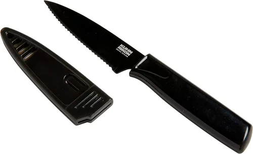 Vista 11 de Kuhn Rikon COLORI Cuchillo de pelar recto y dentado con funda de seguridad, hoja de 4 pulgadas, juego de 2, verde y amarillo
