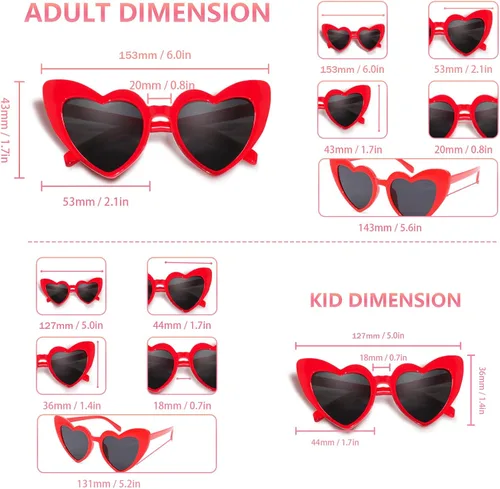 Vista 3 de Lentes de sol de moda con forma de corazón rosa para hombres y mujeres, paquete dúo de lentes retro para mamá y yo