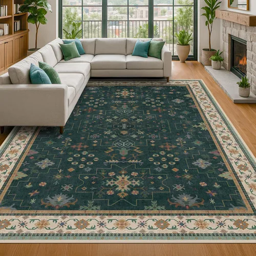 Vista 154 de Hazo Haus – Alfombra pequeña para entrada, cocina o baño, antideslizante con base de goma, resistente a las manchas y a la decoloración, diseño