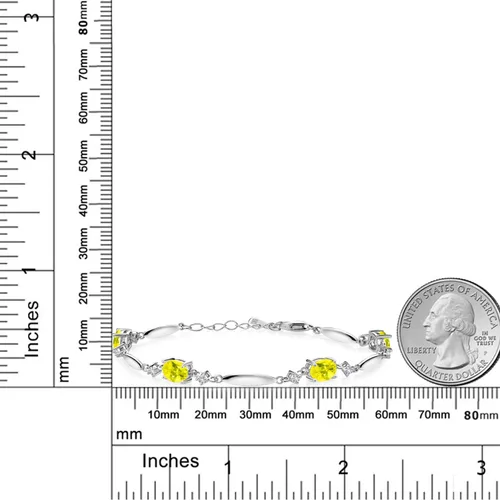 Vista 54 de Gem Stone King 925 Sterling Silver Gemstone Birthstone and White Created Sapphire Tennis Bracelet For Women Oval 7X5MM and 2MM 6 Inch + 1 Inch