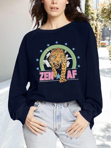 Vista 2 de Sudadera gráfica para mujer, manga larga, casual, cuello redondo, ajuste holgado