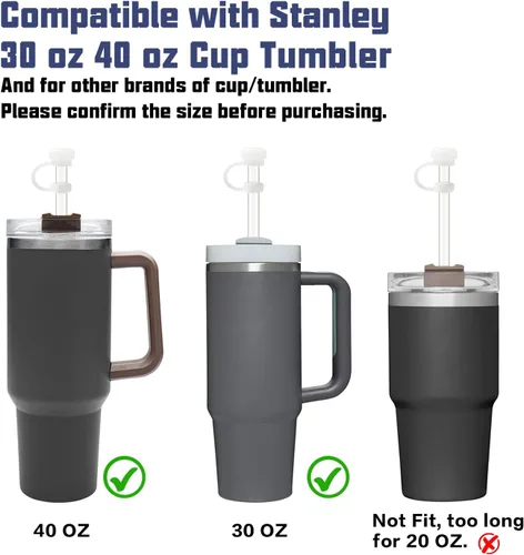 Vista 3 de Juego de popotes de repuesto con tapa para vaso Stanley Cup de 30 onzas, 6 popotes transparentes con cepillo de limpieza, 2 tapas de silicona