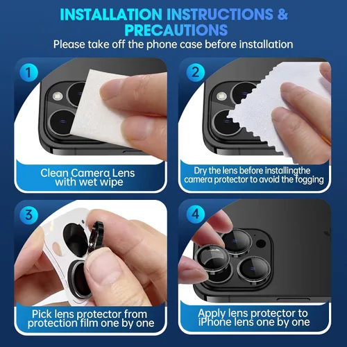 Vista 7 de Protector de lente de cámara para iPhone 15 Pro/iPhone 15 Pro Max, anillo de metal individual, dureza 9H, protector a prueba de arañazos, accesorios