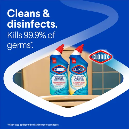Vista 3 de Clorox Limpiador de inodoro, gel blanqueador adherente, mata el 99.9% de bacterias y virus, niebla oceánica, 24 onzas líquidas, paquete de 2