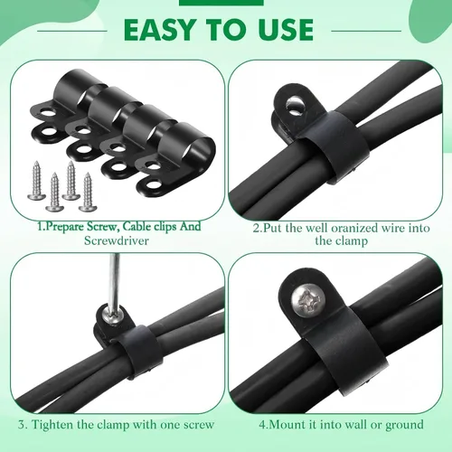 Vista 6 de Hicarer Paquete de 50 abrazaderas de cable tipo R, clips de sujeción de cable de montaje de tornillo de nailon con 50 tornillos para gestión de Negro