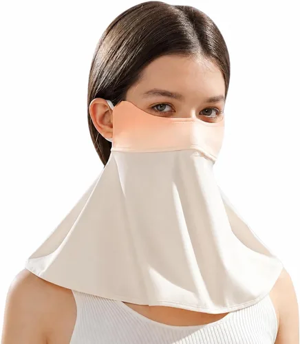 Vista 9 de Máscara facial de protección solar UPF 50+, polaina de cuello de seda de hielo, cubierta facial reutilizable UV, máscara refrescante transpirable