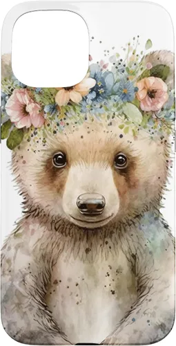 Vista 6 de iPhone 16 Brown Bear Boho Woodland Animal Floral Case