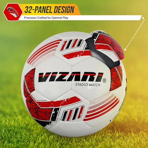 Vista 3 de Vizari Stadio Match NFHS - Balón de fútbol para sesiones de práctica y juegos oficiales, 32 paneles cosidos a mano, pelota de fútbol para niños