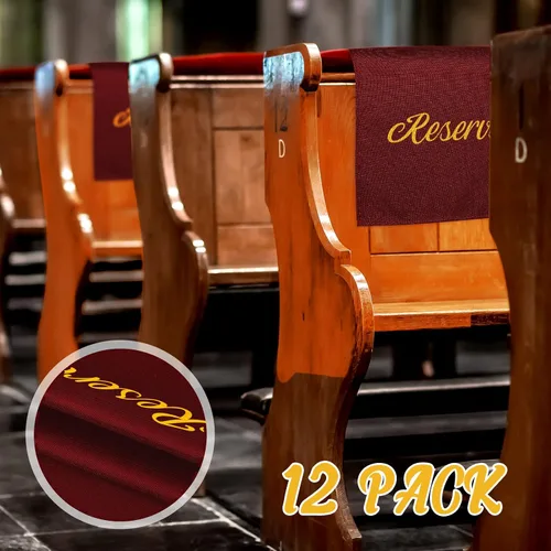 Vista 2 de Tatuo 12 carteles de asiento reservados para sillas de 22 pulgadas, letreros reservados para bancos de iglesias, marcador de posición de tela
