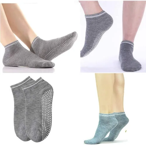 Vista 5 de Juego de 4 pares de calcetines de silicona con agarre de puntos para mujer, calcetines antideslizantes para yoga, fitness, baile, ballet, calcetines