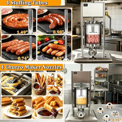 Vista 2 de CTJ Embutidora de salchichas de acero inoxidable y churro Maker 5L/11Lb