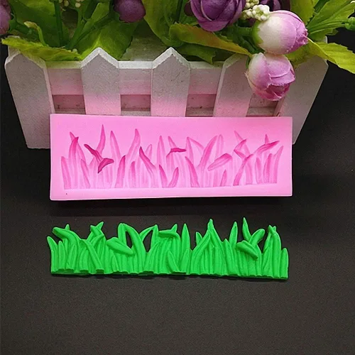 Vista 2 de Juego de 2 moldes de silicona para fondant de hierba verde y jardín, molde de pasta de goma de chocolate, herramienta de decoración de bordes