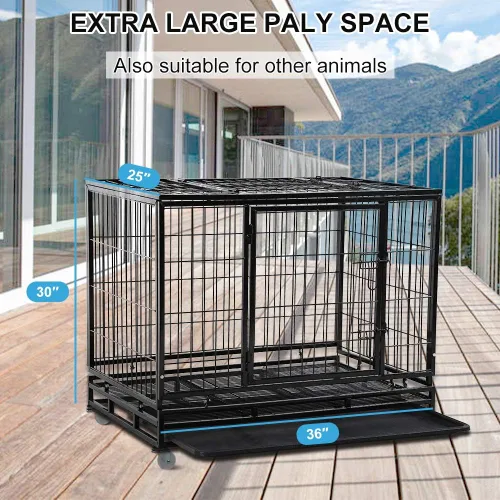 Vista 7 de Jaula para perros, de metal resistente y resistente, de 48/36 pulgadas, valla grande para perros para entrenamiento, cerca para perros en interiores