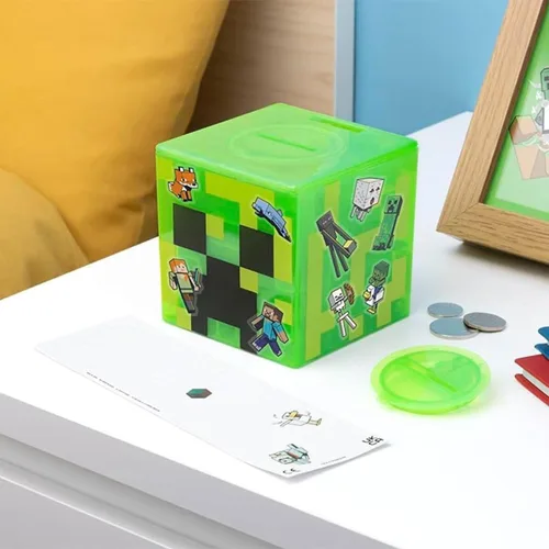 Vista 2 de Paladone Minecraft Creeper Maze Safe, completa el laberinto para desbloquear dinero, divertido juguete coleccionable de bloques de Minecraft