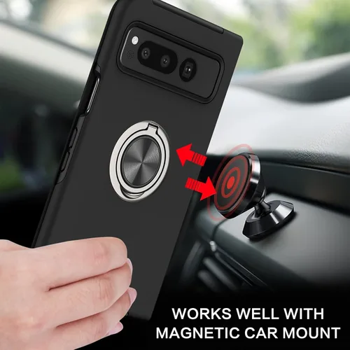 Vista 3 de BENTOBEN Funda plegable para Google Pixel (2023), [protección completa de bisagra] con soporte de anillo de 360°, a prueba de golpes, soporte Negro