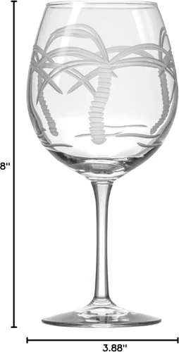 Vista 7 de Rolf Glass Copa de vino con globo de palmera, copas de vino tinto de 18 onzas, sin plomo, cristal grabado con rueda de diamante, diseño de palmera