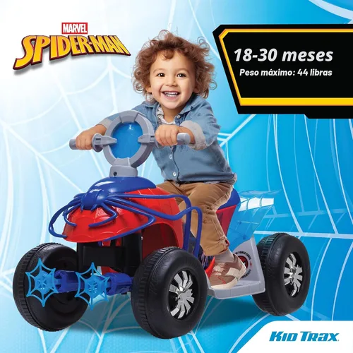 Vista 4 de Kid Trax - Cuatriciclo de juguete premium para montar con diseño de Spider-Man de Marvel para niños pequeños de 18 a 30 meses y con un peso máximo