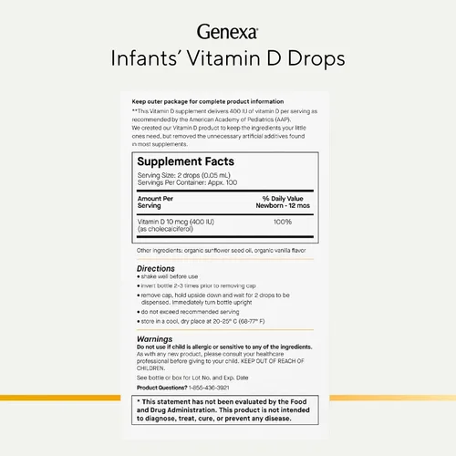 Vista 5 de Genexa Gotas de vitamina D para bebés y recién nacidos, hechas limpias, 100