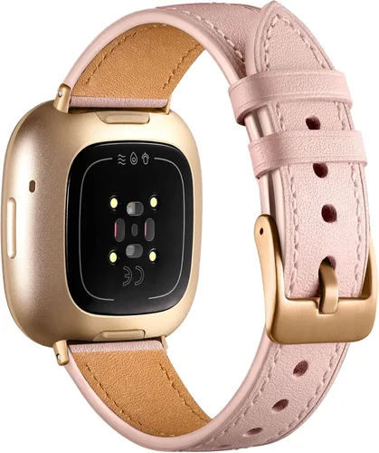 Vista 2 de Maledan Compatible con bandas Fitbit Sense/Fitbit Versa 4 para mujeres y hombres, correa de cuero genuino suave y transpirable, correa delgada