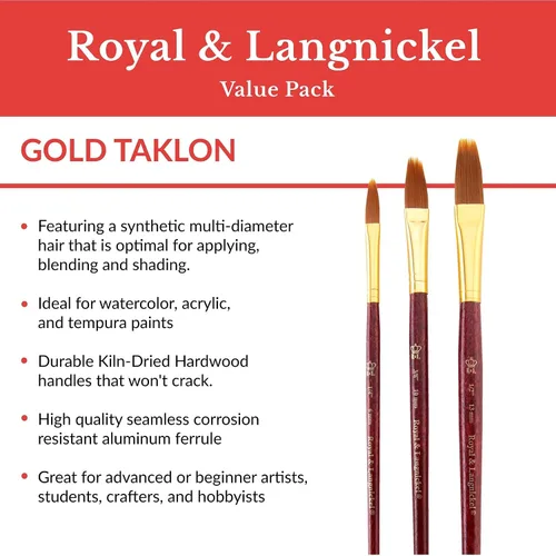 Vista 4 de Royal & Langnickel RSET-9140 Zip N' Close Oro Taklon Filbert Peine Set de 3 piezas