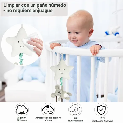 Vista 7 de Juguete musical para bebé con caja de música, cochecito colgante con estrella de juguete