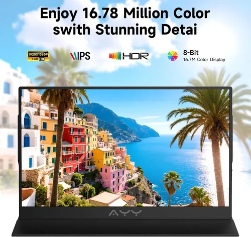 Vista 2 de memzuoix Monitor portátil de 15 pulgadas FHD 1080P 100% sRGB HDR IPS USB-C y HDMI para juegos/Mac/PS5 Pantalla de viaje de 1.4 libras con Negro