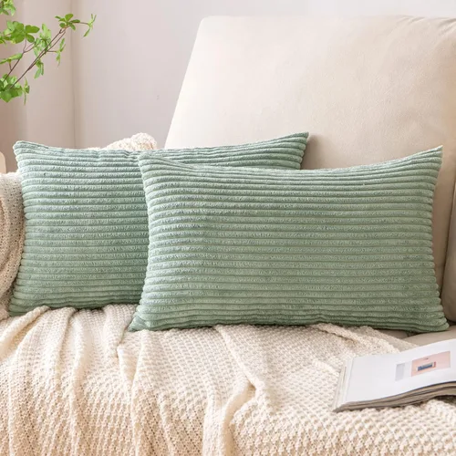 Vista 35 de EMEMA Fundas de Cojines Decorativos de Pana Suave a Rayas Cuadradas, Fundas de Almohadas de Primavera para Sofá, Dormitorio, Silla, Automóvil 16 x