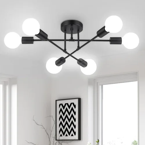 Vista 8 de Lámpara de techo Sputnik dorada de 6 luces, lámpara de comedor