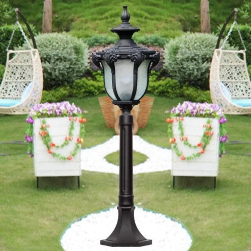 Vista 3 de Luz de pilar impermeable para exteriores, lámpara de columna exterior, impermeable, impermeable, de una sola cabeza, farol de vidrio antiguo