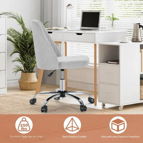 Vista 6 de DUMOS Silla de oficina, cómoda silla de escritorio giratoria con ruedas, asiento ancho, sin brazos, altura ajustable, para el hogar, dormitorio