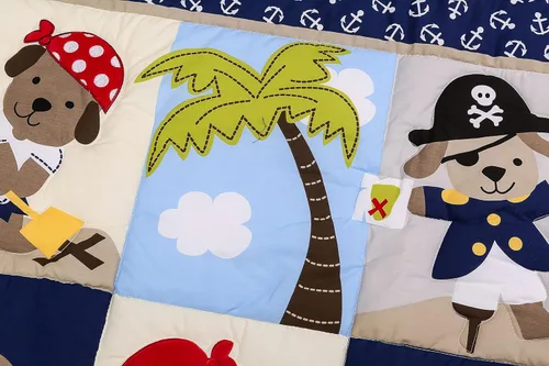 Vista 5 de Juego de ropa de cama de cuna de bebé de animales azules para cuna, 8 piezas