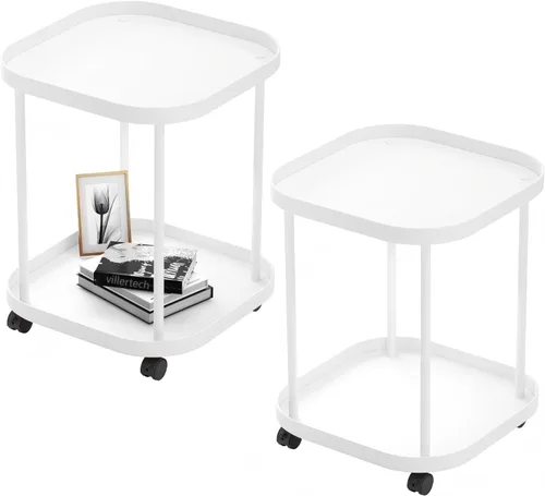 Vista 12 de Mesa auxiliar con ruedas Villertech, mesa auxiliar de sala de estar, mesa auxiliar de sofá móvil de plástico, mesa auxiliar pequeña, mesita de noche