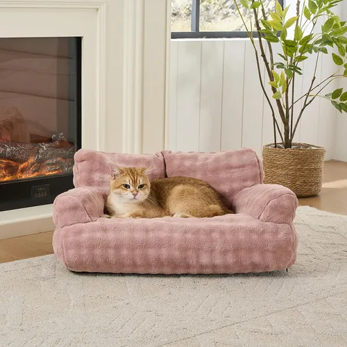 Vista 2 de Sofá cama para gatos, bonito sofá para mascotas para gatos de Rosa polvoriento