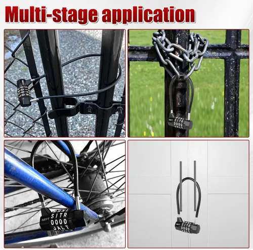 Vista 7 de Cerraduras de cable con letras, texto, combinación de palabras, cuerda de cable de acero con código reiniciable para bicicletas, taquillas