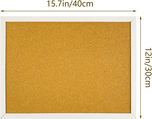 Vista 2 de Tablero de anuncios de corcho, marco rectangular de madera de roble blanco de 15.7 x 12 pulgadas para oficina, hogar y escuela