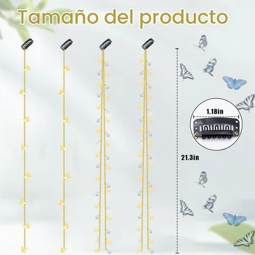 Vista 2 de 4 cadenas trenzadas de cabello de mariposas, joyas para el cabello con diamantes de imitación, pinzas para el cabello de mariposas, accesorios