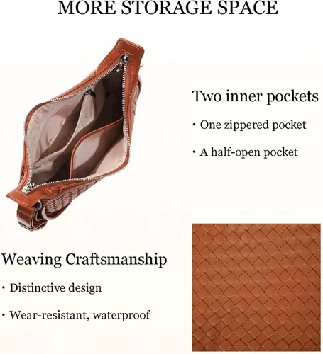 Vista 4 de Bolso de cuero tejido, bolso tejido de cuero vegano para mujer, bolso de mano con asa superior, bolsos de hombro de cuero vegano