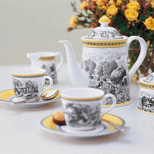Vista 2 de Villeroy & Boch Audun Ferme - Cafetera (44 onzas), color amarillonegroblanco
