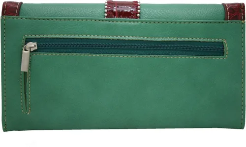 Vista 2 de Western Rhinestone Bling - Cartera de tres pliegues con hebilla para cinturón, color verde