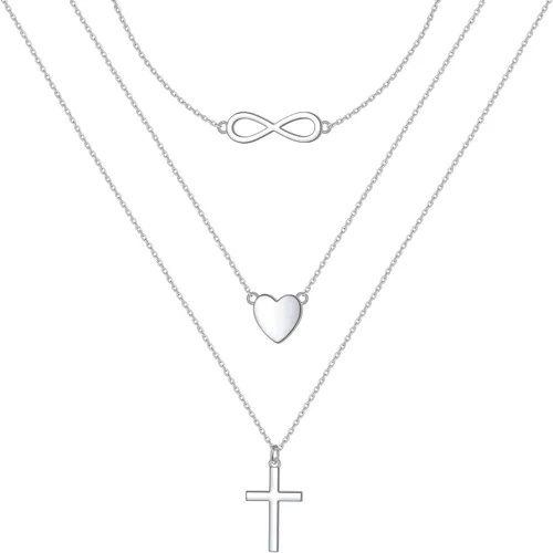Vista 12 de DAOCHONG Collar con colgante de cadena larga triple multicapa de plata esterlina S925 para mujer