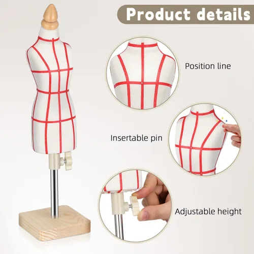 Vista 3 de Maniquí de forma de vestido femenino tamaño 1/4 de costura en miniatura, mini pantalón, modista con regla y aguja para hacer patrones de costura