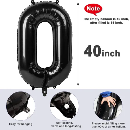 Vista 5 de Globos del números 0 de 40 pulgadas para formar los números 10, 20, 30, 40, 50, 60, 70, 80, 90, 100, para decoración de cumpleaños, bodas, eventos