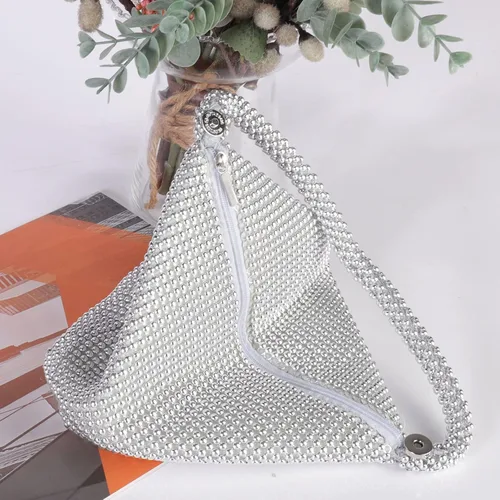 Vista 4 de ELEOPTION - Bolso de mano para mujer, diseño triangular, ideal para fiestas o graduaciones, Plateado