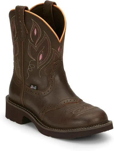Vista 2 de Justin Boots Mujeres Gemma 8" Punta Redonda Casual Botas Mid Becerro Tacón Bajo 1-2" - Marrón