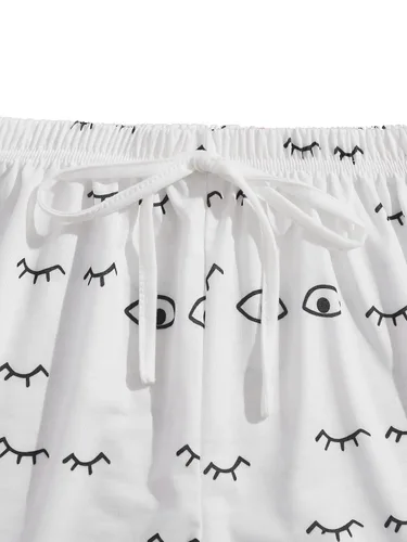 Vista 5 de WDIRARA - Conjunto de pijama con camiseta y short para mujer, con estampado de ojos cerrados