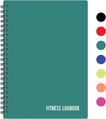 Vista 15 de Cuaderno de registro de fitness (negro) – Diario de entrenamiento A5 sin fecha para hombres y mujeres – cubierta de plástico y papel grueso – Agenda