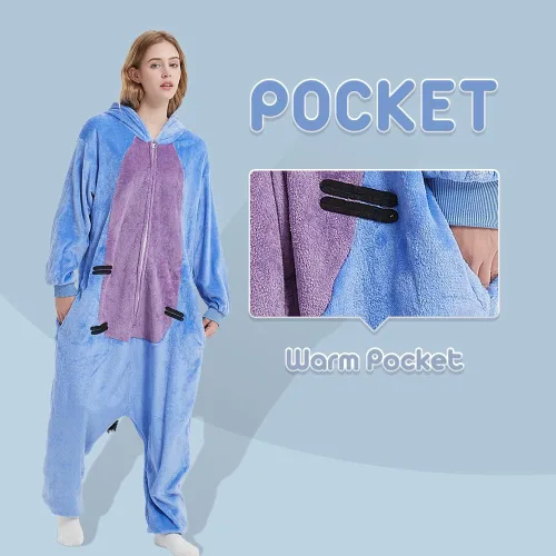 Vista 4 de Pijama unisex de franela para adultos, disfraz divertido de una pieza de animal para cosplay para mujeres y hombres
